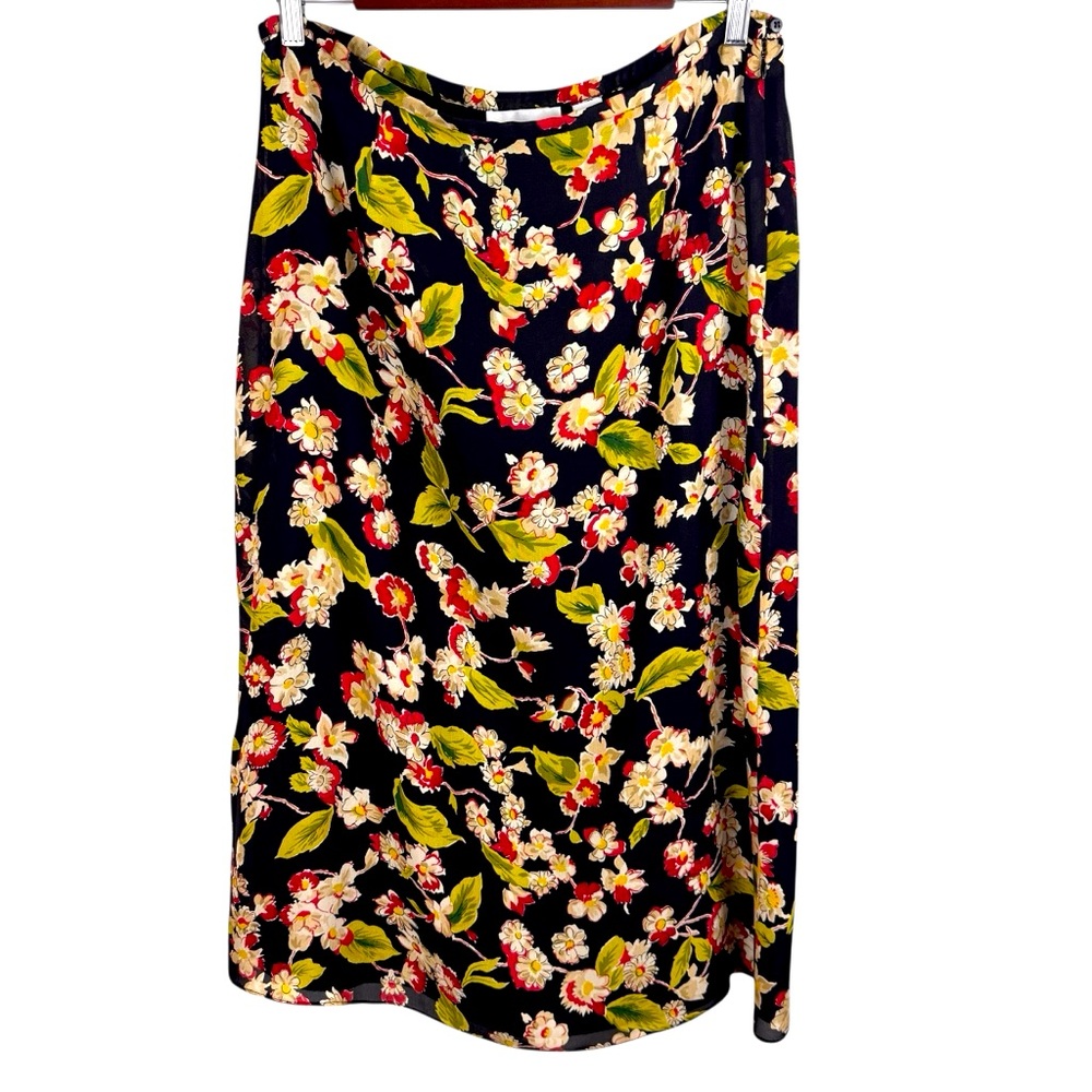 Dana Buchman Floral Silk Skirt‎ Women’s Sz 14 Pencil Midi A Line Zip Lined